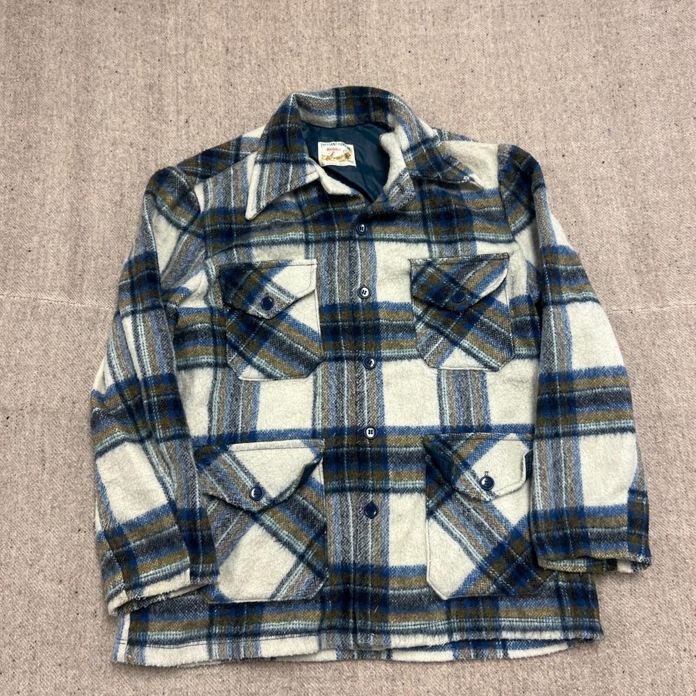 Vintage Pheasant Hunt MWG Plaid Button Up Shirt Mens Large White 1970s